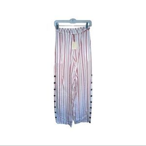 Striped Women's Pants with Button Detail